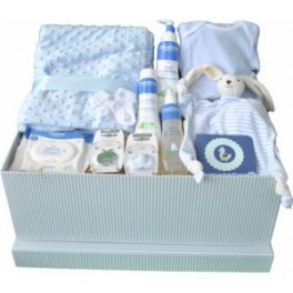 Canastilla azul personalizada de regalo para bebé recién nacido